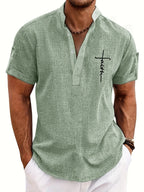 Leblanc™ | Elegant short-sleeve shirt with a stand-up collar
