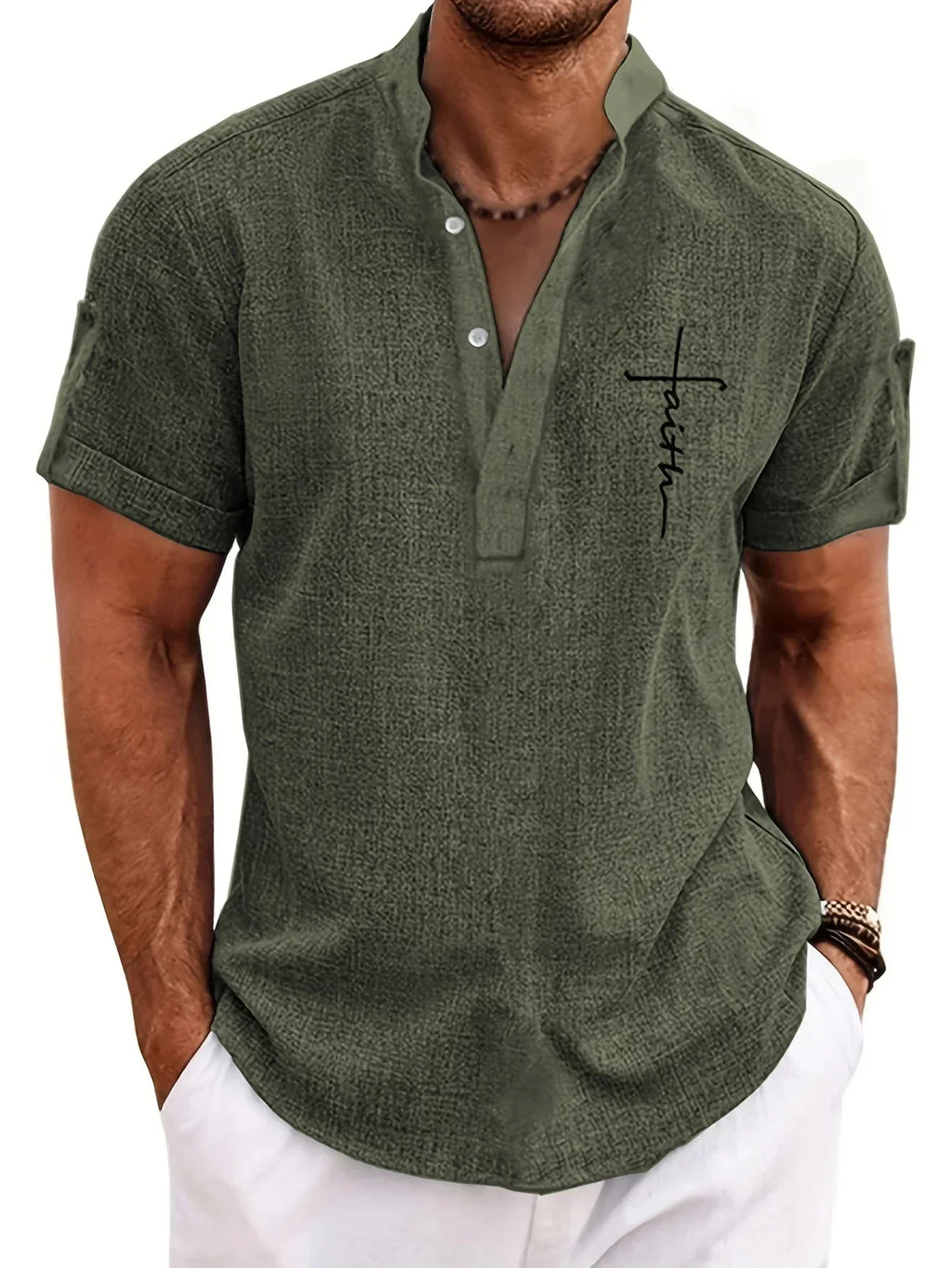 Leblanc™ | Elegant short-sleeve shirt with a stand-up collar