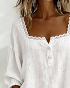 Square Neck Lace Blouse with Puff Sleeves