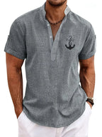 Leblanc™ | Elegant short-sleeve shirt with a stand-up collar