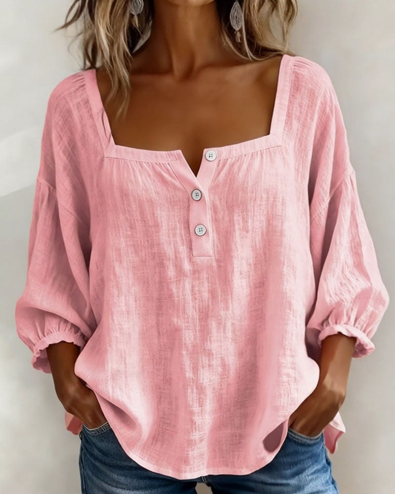 Square Neck Lantern Sleeve Blouse