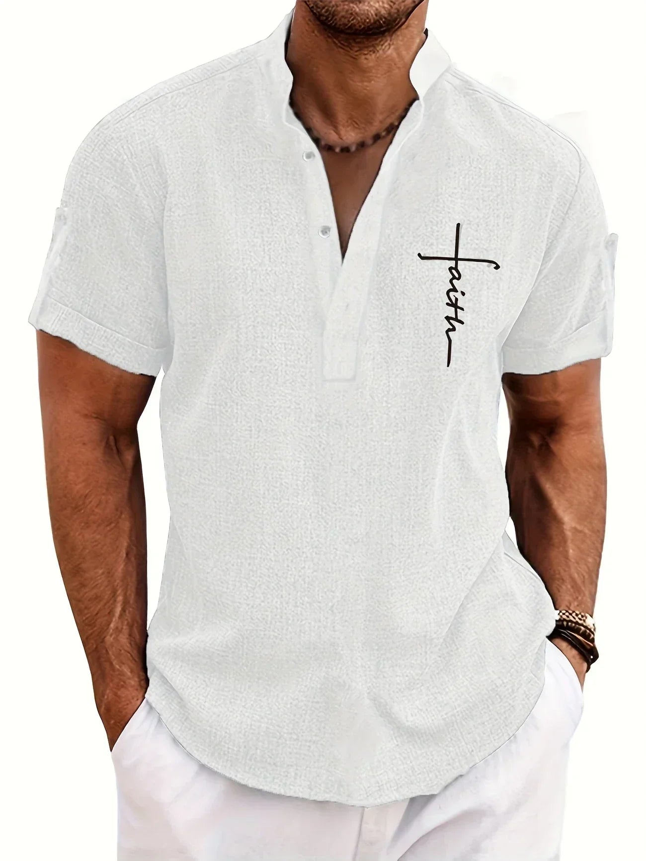 Leblanc™ | Elegant short-sleeve shirt with a stand-up collar