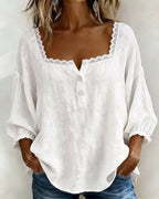 Square Neck Lace Blouse with Puff Sleeves