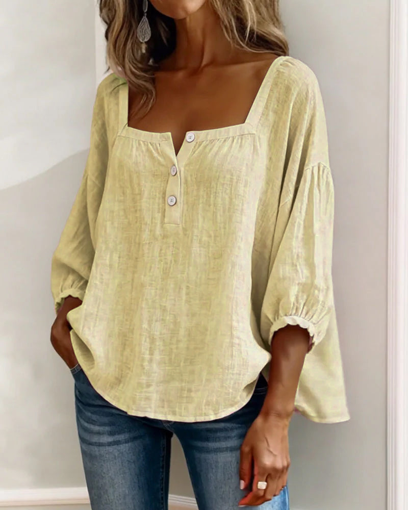 Square Neck Lantern Sleeve Blouse