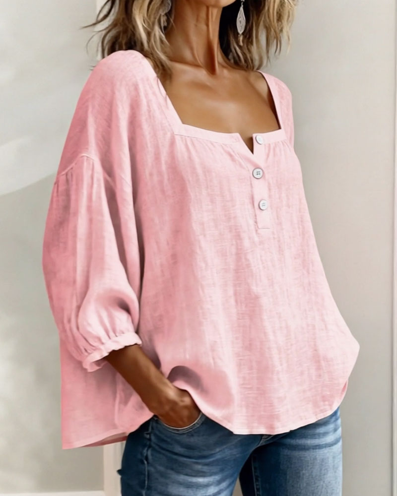 Square Neck Lantern Sleeve Blouse