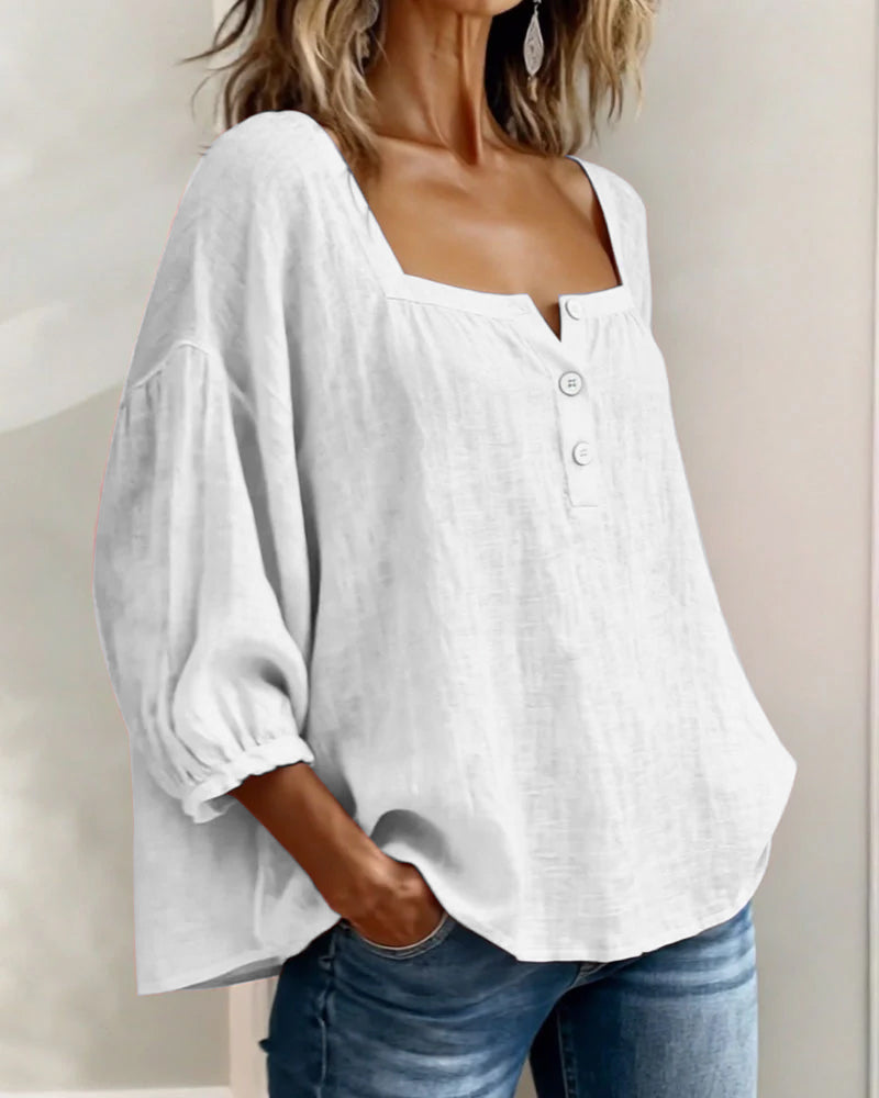 Square Neck Lantern Sleeve Blouse
