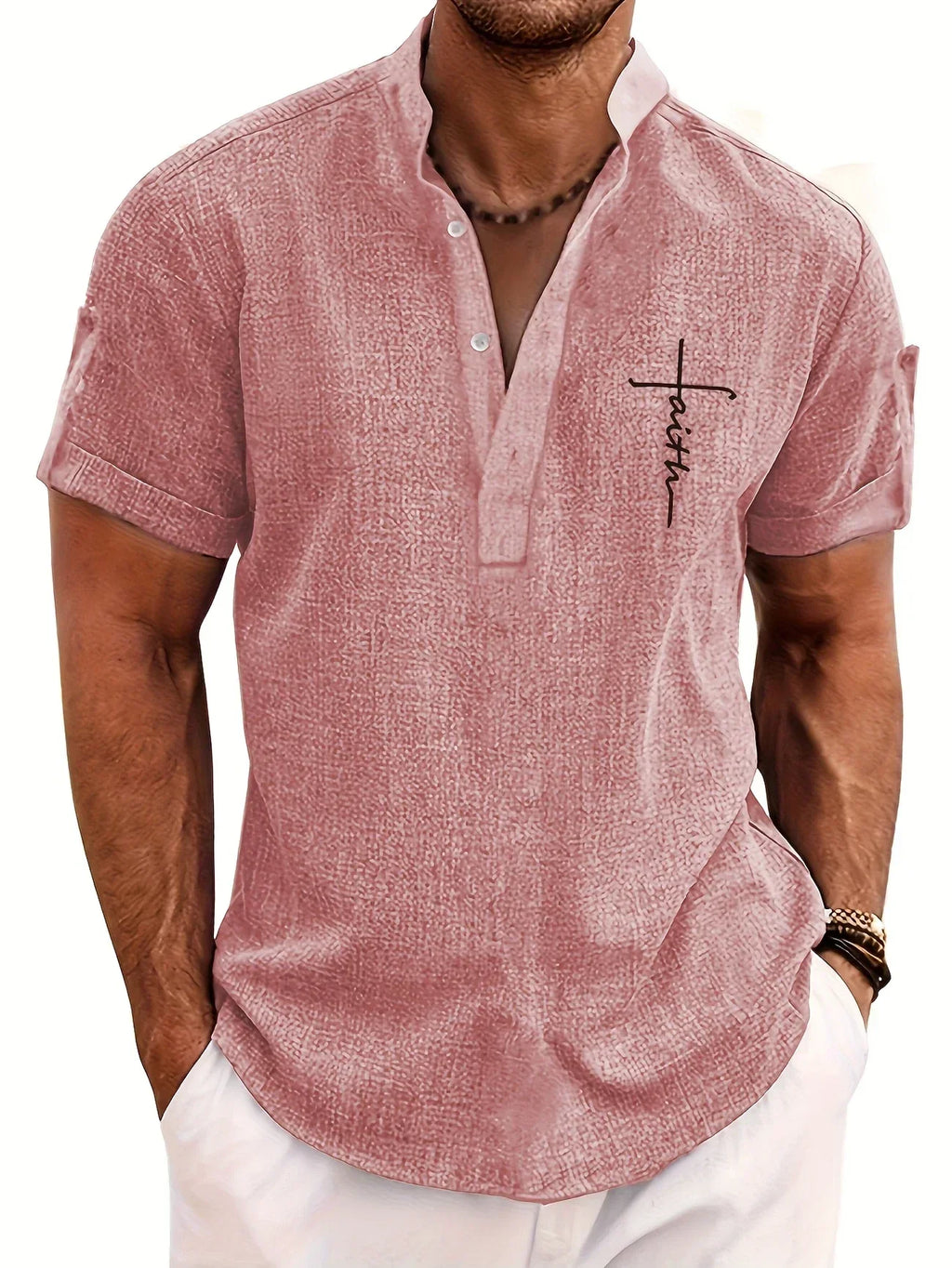 Leblanc™ | Elegant short-sleeve shirt with a stand-up collar