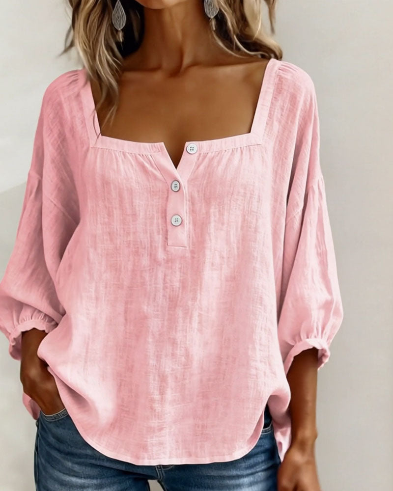 Square Neck Lantern Sleeve Blouse