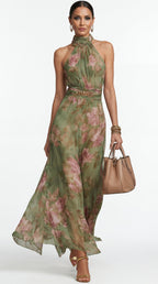Livia™ | Elegant Floral Halter Maxi Dress