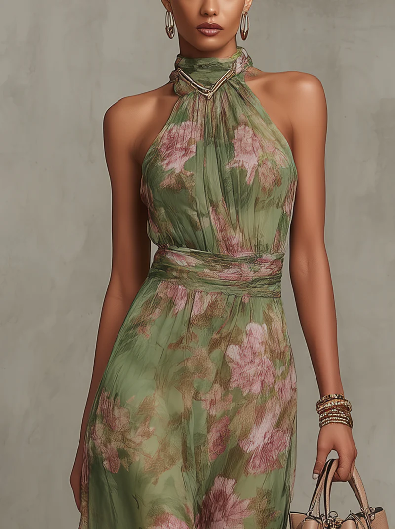 Livia™ | Elegant Floral Halter Maxi Dress