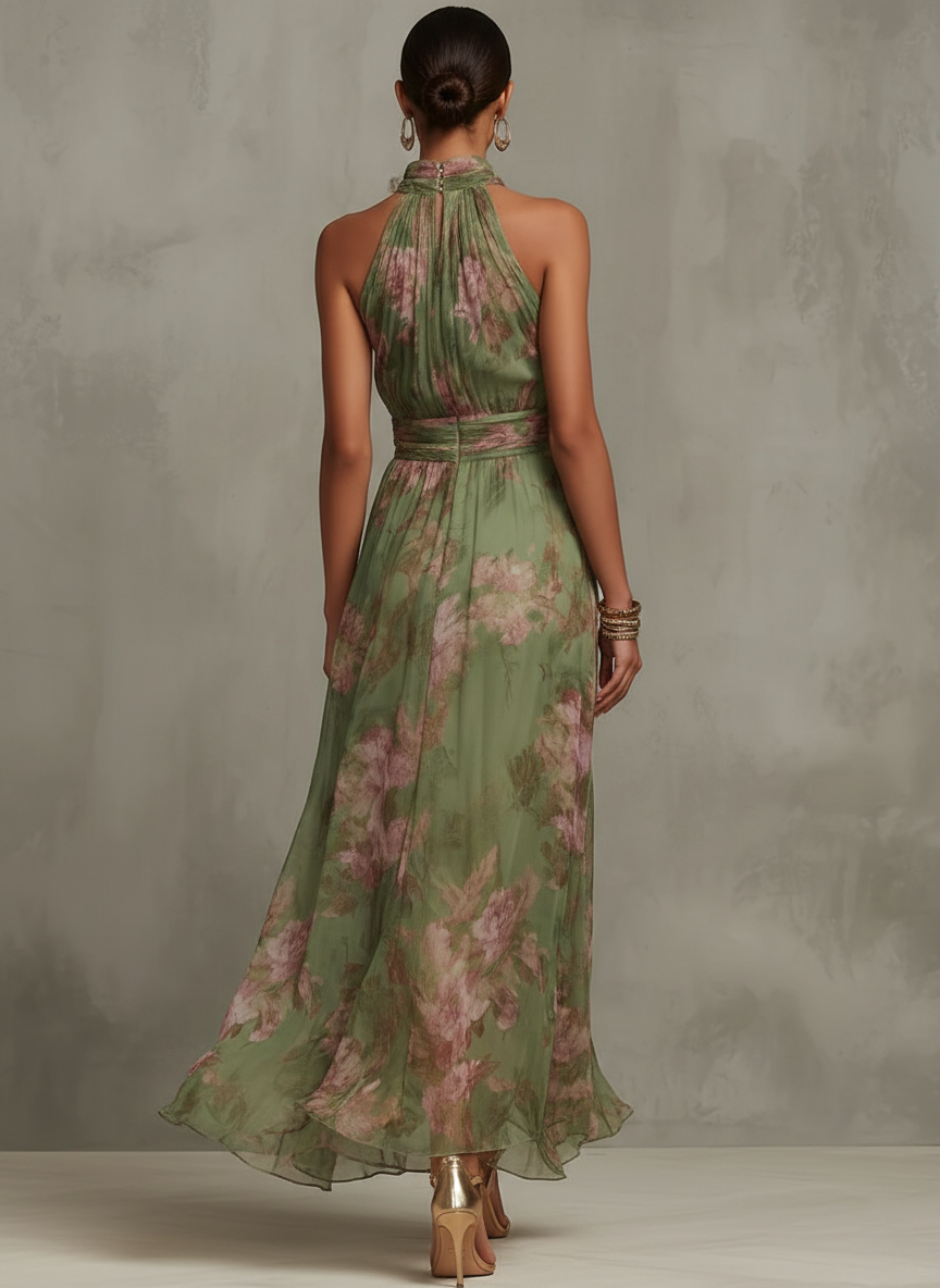 Livia™ | Elegant Floral Halter Maxi Dress