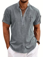 Leblanc™ | Elegant short-sleeve shirt with a stand-up collar