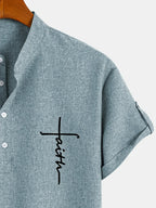 Leblanc™ | Elegant short-sleeve shirt with a stand-up collar