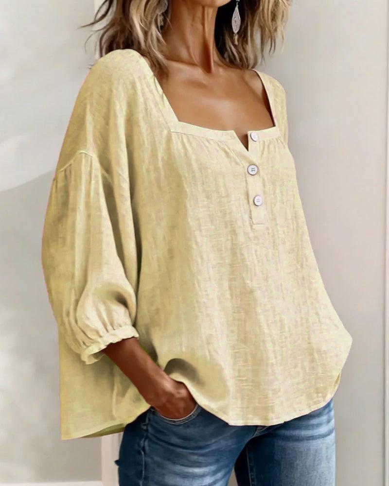Square Neck Lantern Sleeve Blouse