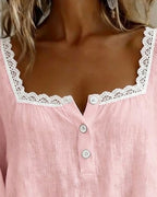 Square Neck Lace Blouse with Puff Sleeves