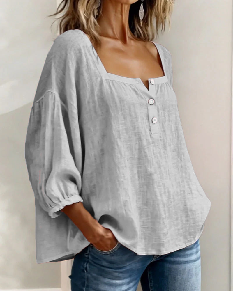Square Neck Lantern Sleeve Blouse