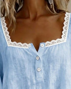 Square Neck Lace Blouse with Puff Sleeves