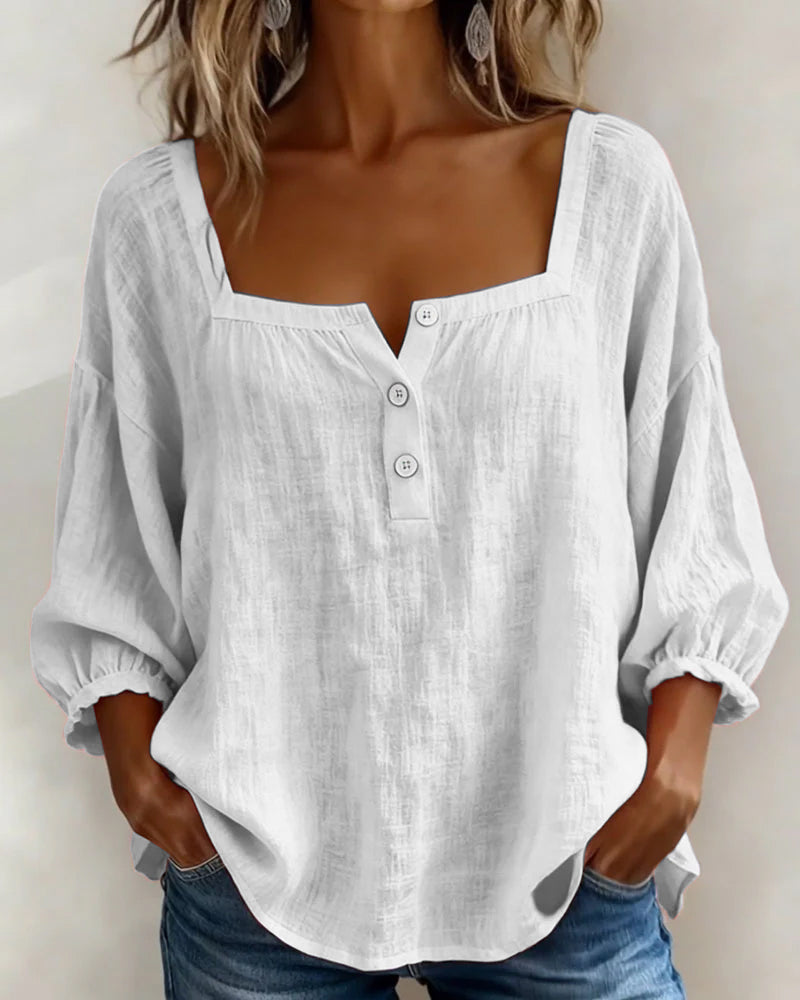 Square Neck Lantern Sleeve Blouse