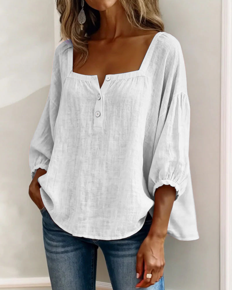Square Neck Lantern Sleeve Blouse