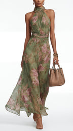 Livia™ | Elegant Floral Halter Maxi Dress