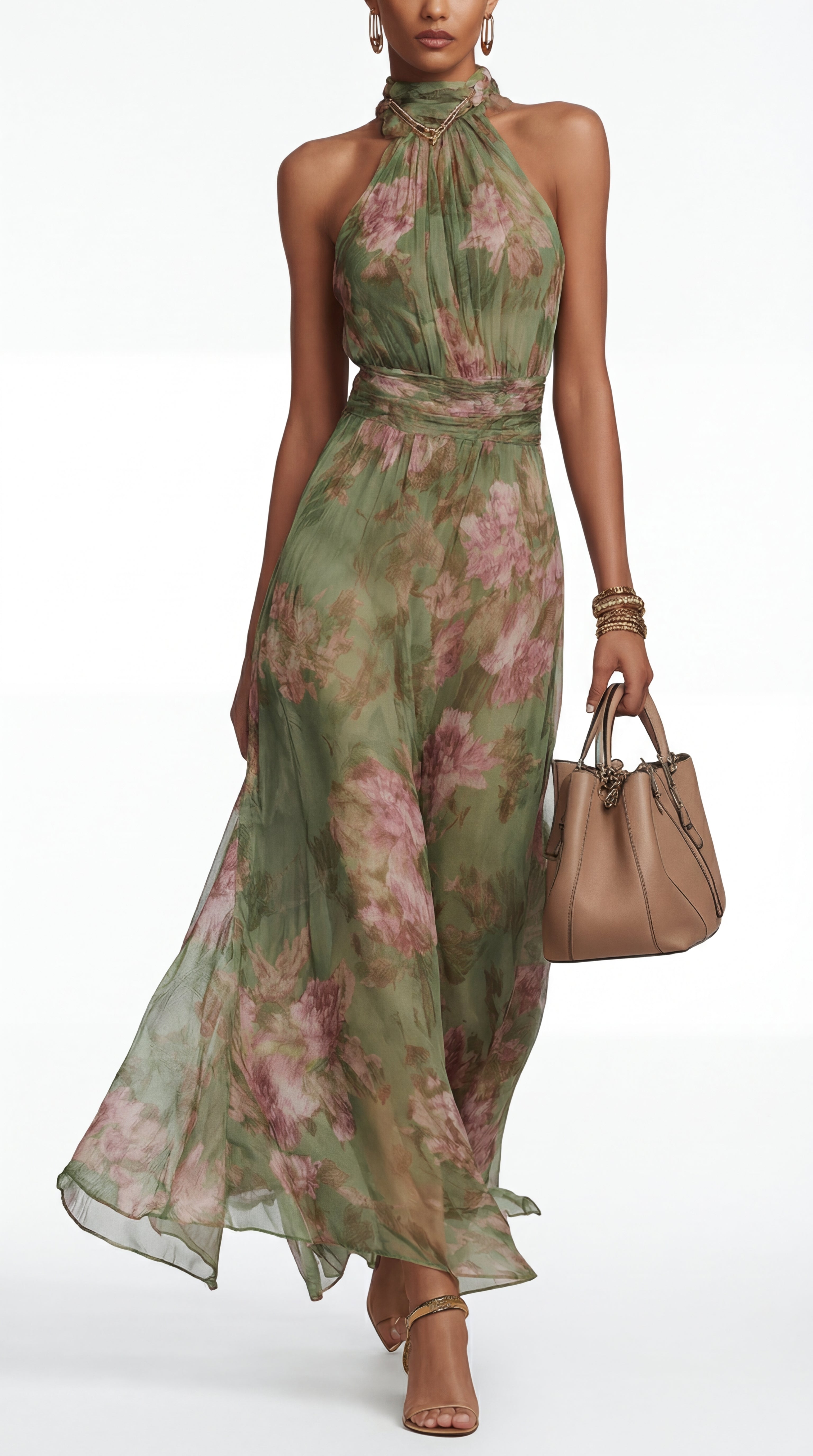 Livia™ | Elegant Floral Halter Maxi Dress